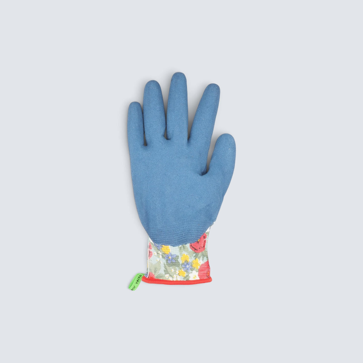 Rostfri.nu Hestra Job blue latex-dipped gardening glove with a floral pattern cuff for precision garden work.