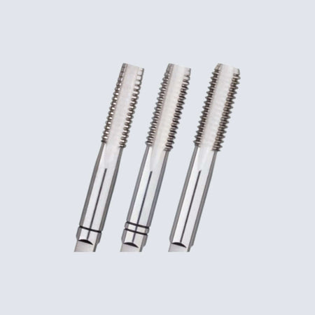 Rostfri.nu 3-piece HSS hand tap set for manual metric threading, DIN 352 compliant with rougher, intermediate, and finisher