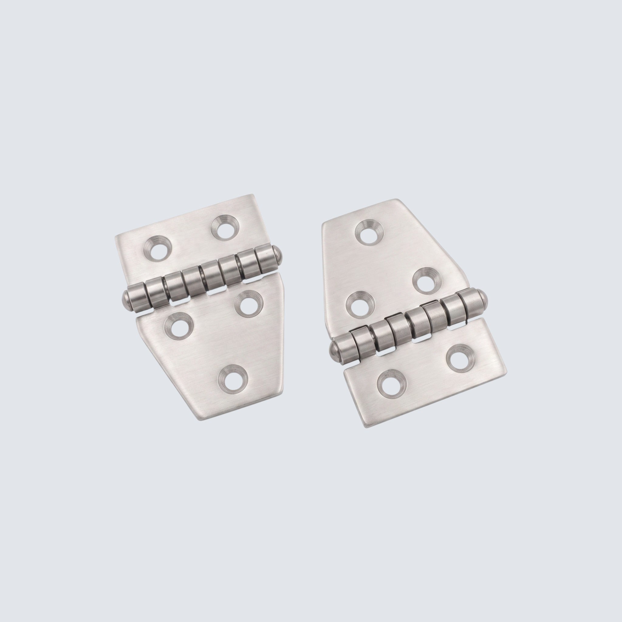 Rostfri.nu stamped A4 stainless steel hinges with pre-drilled holes for marine and industrial use.