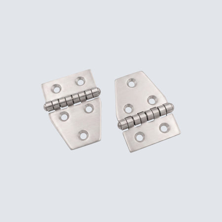 Rostfri.nu stamped A4 stainless steel hinges with pre-drilled holes for marine and industrial use.