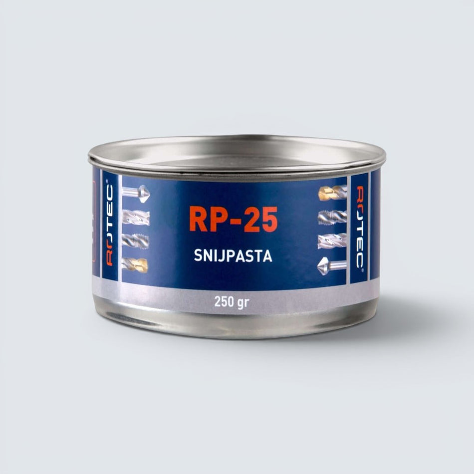 RP-25 högpresterande skärpasta i 250 g metallburk för borrning, fräsning och gängning i metall.